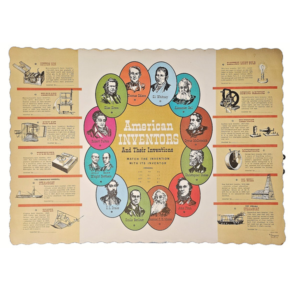 Springprint Other - Vtg Lot of 18 Paper Placemats American Inventors & Inventions Springprint #365